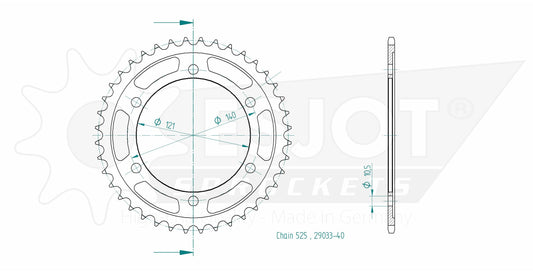 Couronne Acier 40 Dents - Pas 525