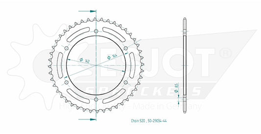 Couronne Acier 44 Dents - Pas 525 - Similaire JTR1704