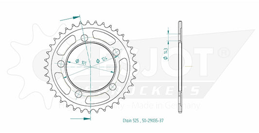 Couronne Acier 37 Dents - Pas 525 - Similaire JTR898
