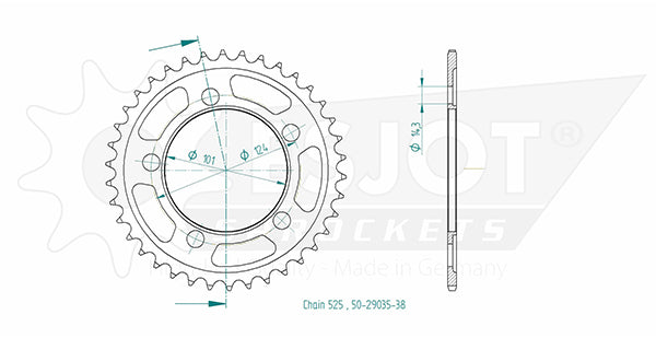 Couronne Acier 38 Dents - Pas 525 - Similaire JTR898