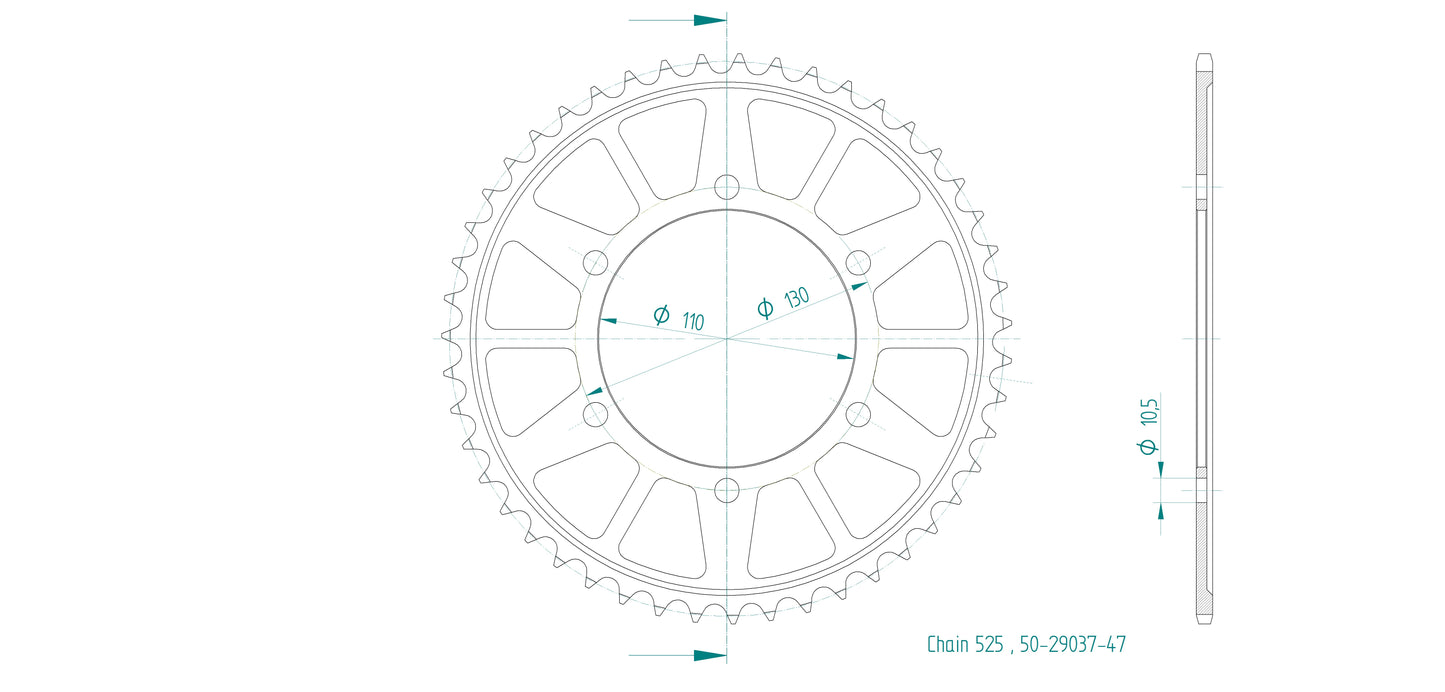 Couronne Acier 47 Dents - Pas 525 - Similaire JTR1876