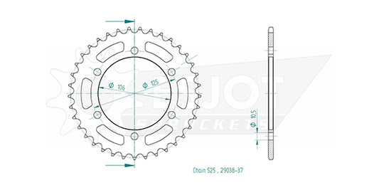 Couronne Acier 37 Dents - Pas 525 - Similaire JTR2014