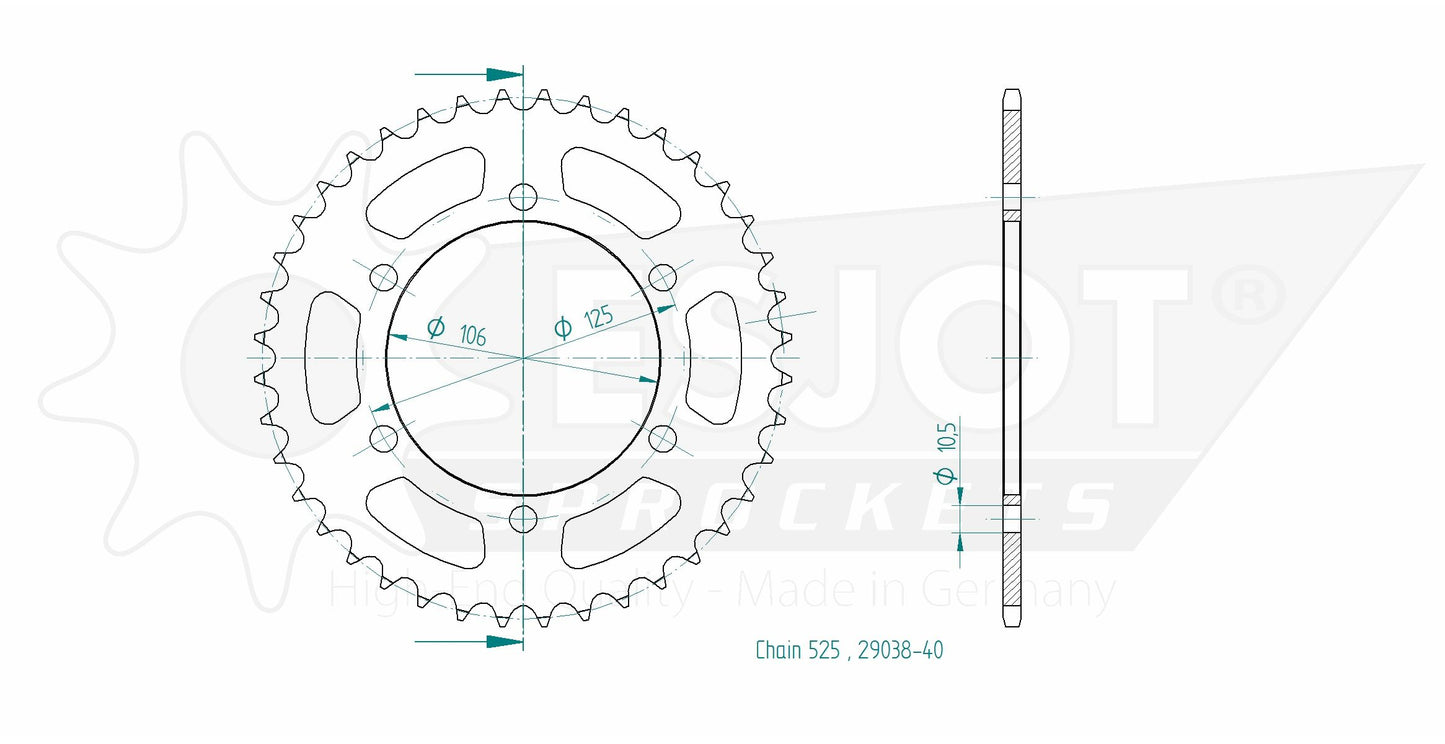 Couronne Acier 40 Dents - Pas 525 - Similaire JTR2014