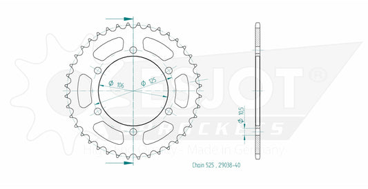 Couronne Acier 40 Dents - Pas 525 - Similaire JTR2014