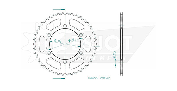 Couronne Acier 42 Dents - Pas 525 - Similaire JTR2014