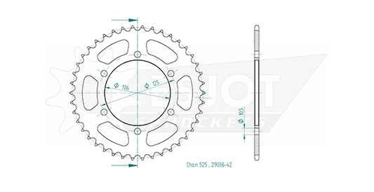 Couronne Acier 42 Dents - Pas 525 - Similaire JTR2014