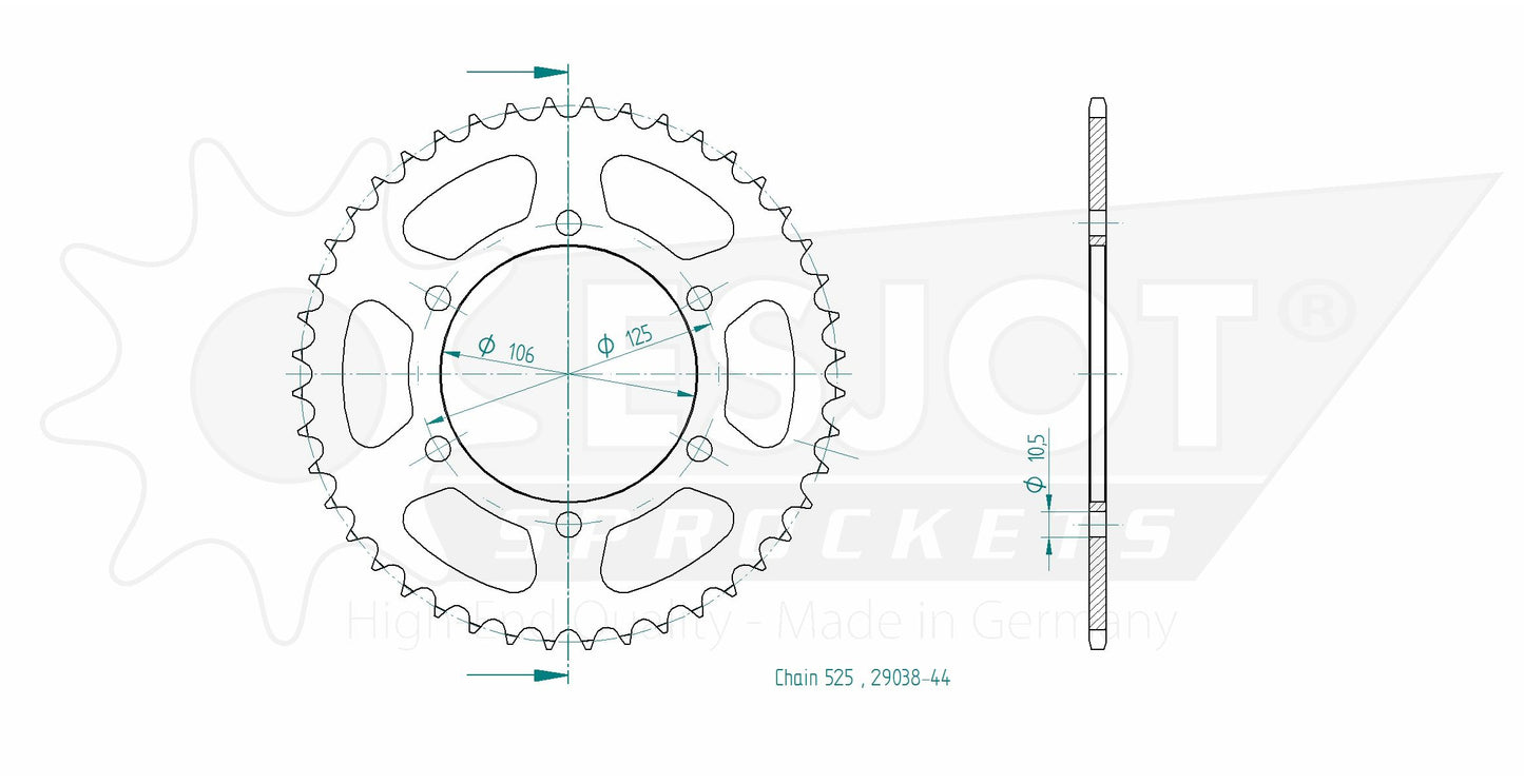 Couronne Acier 44 Dents - Pas 525 - Similaire JTR2014