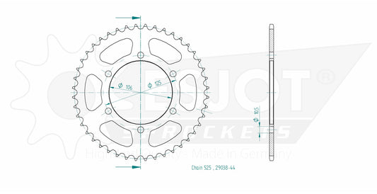 Couronne Acier 44 Dents - Pas 525 - Similaire JTR2014