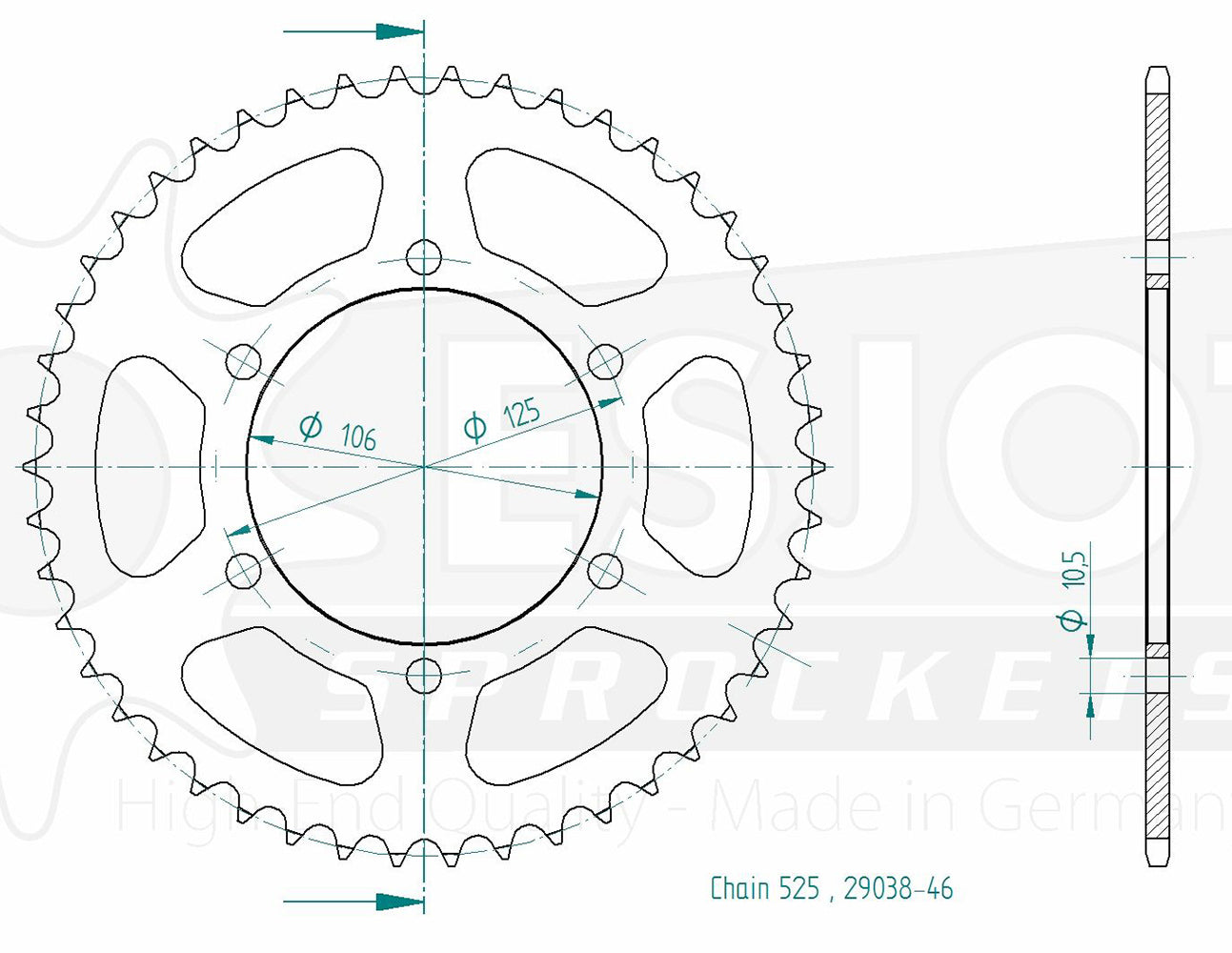 Couronne Acier 46 Dents - Pas 525 - Similaire JTR2014