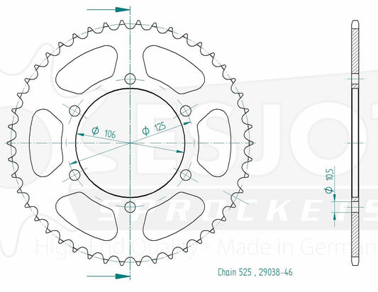 Couronne Acier 46 Dents - Pas 525 - Similaire JTR2014