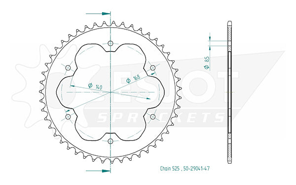 Couronne Acier 42 Dents - Pas 525 - Similaire JTR6