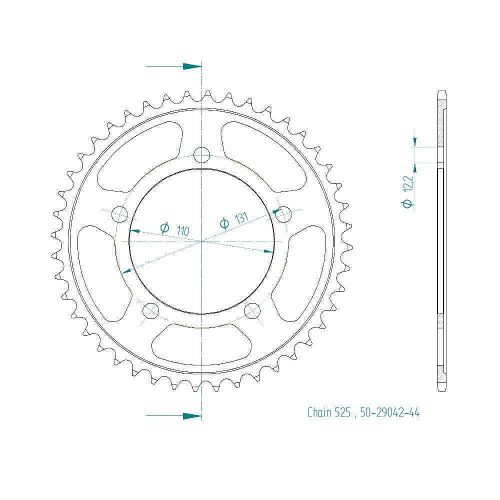 Couronne Acier 44 Dents - Pas 525 - Similaire JTR7