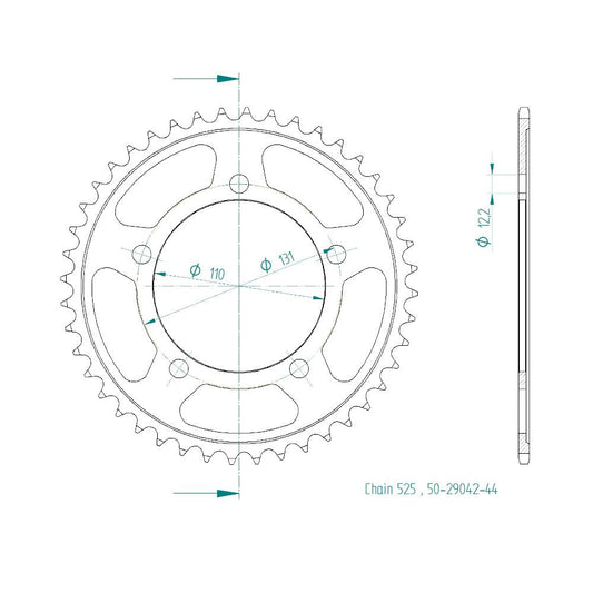 Couronne Acier 44 Dents - Pas 525 - Similaire JTR7