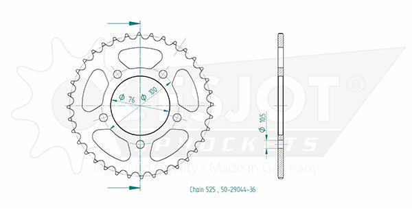Couronne Acier 36 Dents - Pas 525 - Similaire JTR15