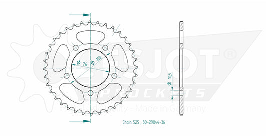 Couronne Acier 36 Dents - Pas 525 - Similaire JTR15