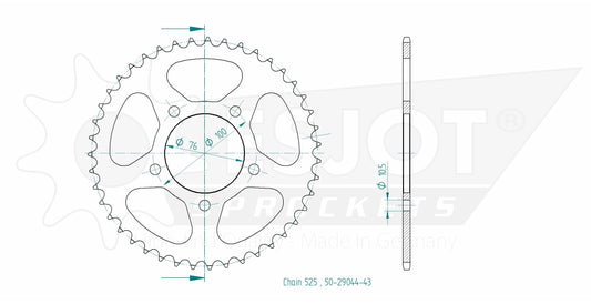 Couronne Acier 43 Dents - Pas 525 - Similaire JTR15