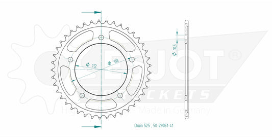 Couronne Acier 41 Dents - Pas 525 - Similaire JTR1877