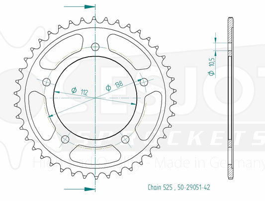 Couronne Acier 42 Dents - Pas 525 - Similaire JTR1877
