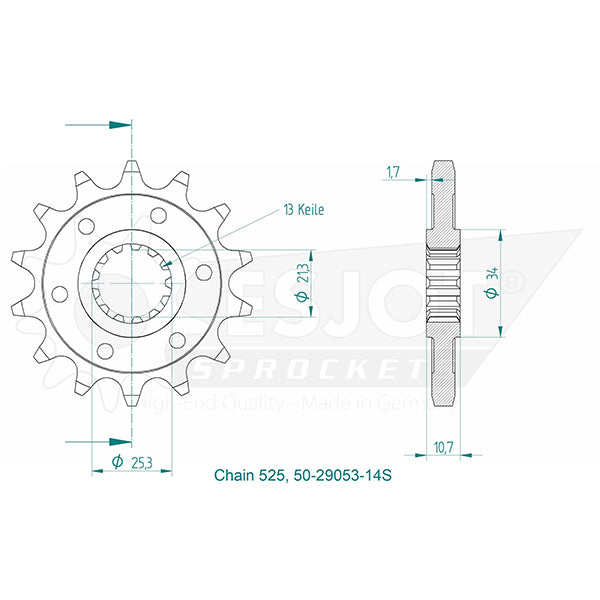 Pignon Ultralight 14 Dents - Pas 525 - Similaire JTF781