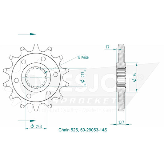 Pignon Ultralight 14 Dents - Pas 525 - Similaire JTF781