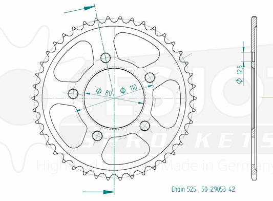 Couronne Acier 42 Dents - Pas 525 - Similaire JTR1331