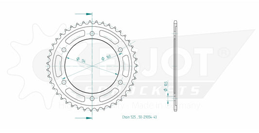 Couronne Acier 43 Dents - Pas 525 - Similaire JTR1317