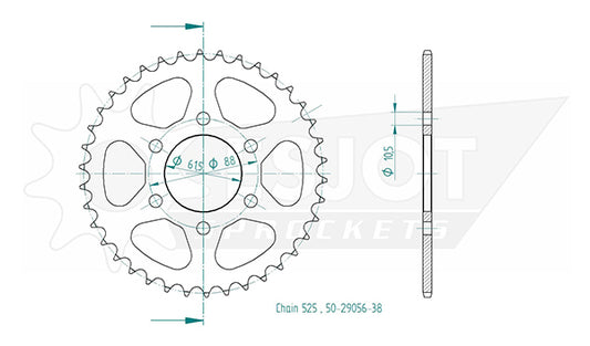 Couronne Acier 38 Dents - Pas 525 - Similaire JTR2022