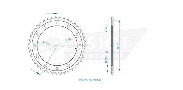 Couronne Acier 43 Dents - Pas 525 - Similaire JTR1346