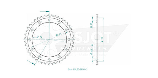 Couronne Acier 43 Dents - Pas 525 - Similaire JTR1346