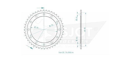 Couronne Acier 44 Dents - Pas 525 - Similaire JTR1346