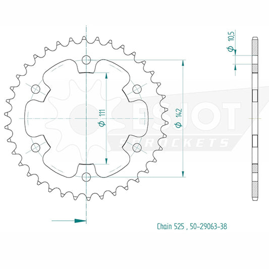 Couronne Acier 38 Dents - Pas 525 - Similaire JTR2025