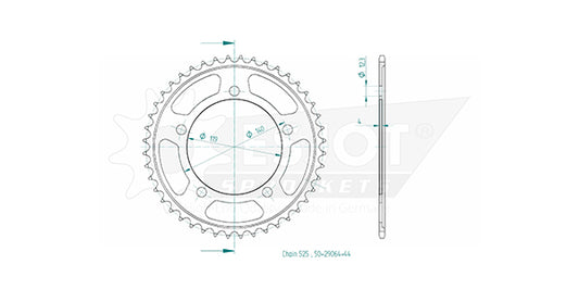Couronne Acier 44 Dents - Pas 525 - Similaire JTR10