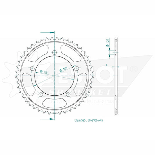 Couronne Acier 45 Dents - Pas 525 - Similaire JTR10