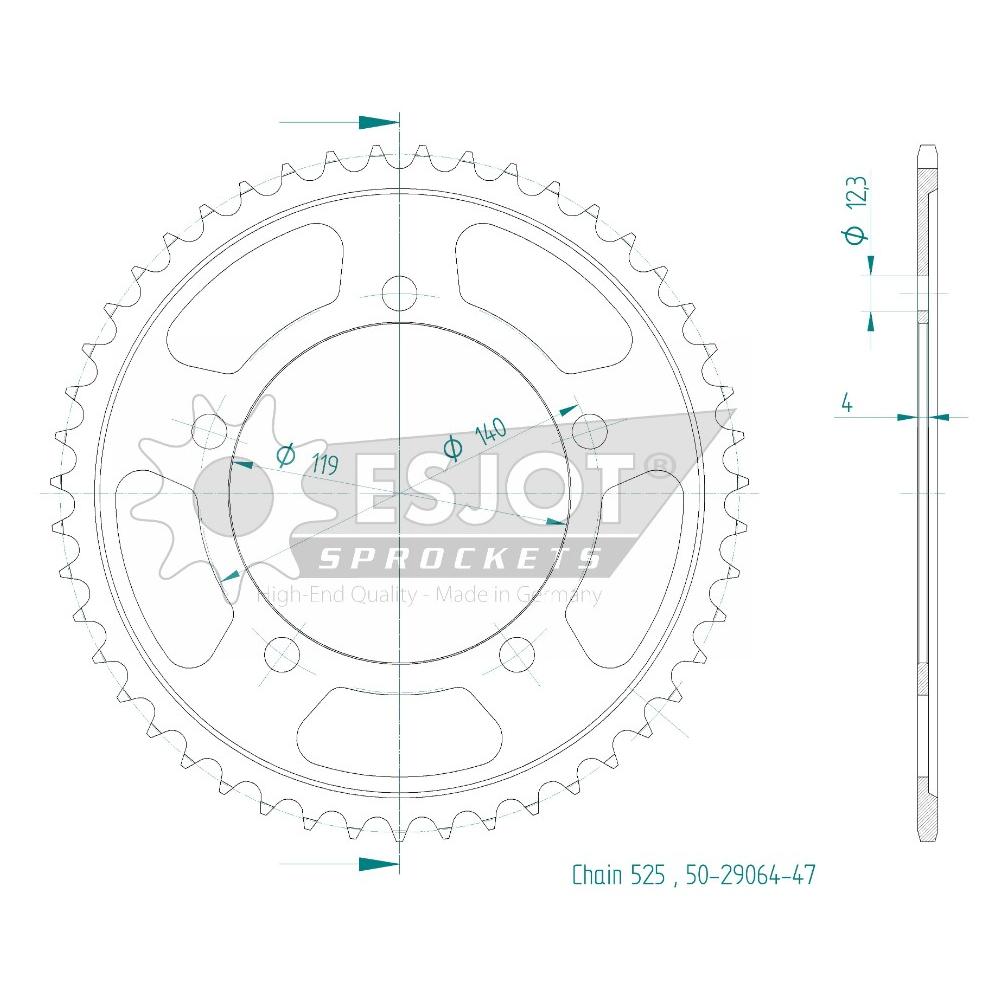 Couronne Acier 47 Dents - Pas 525 - Similaire JTR10