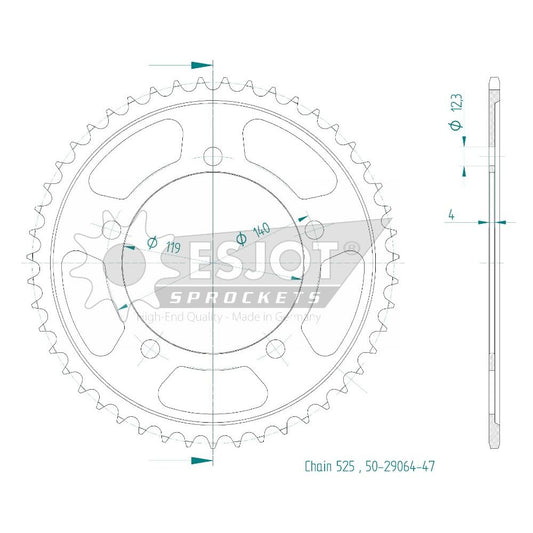 Couronne Acier 47 Dents - Pas 525 - Similaire JTR10