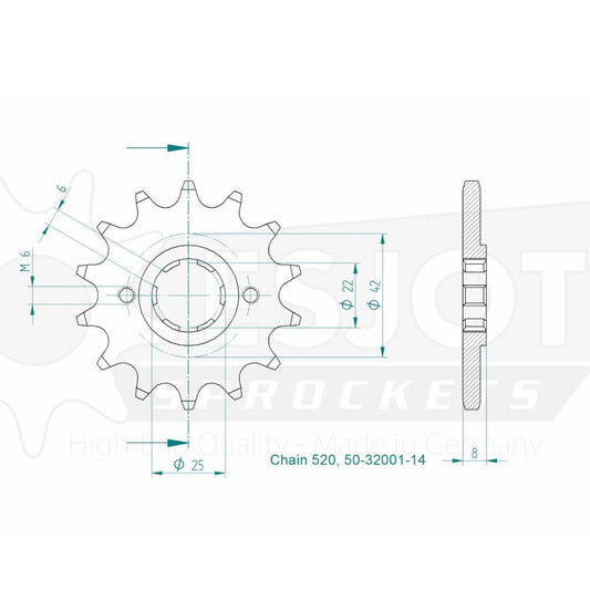 Pignon 14 Dents - Pas 520 - Similaire JTF281