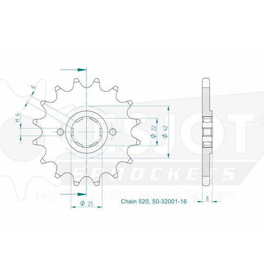 Pignon 16 Dents - Pas 520 - Similaire JTF281