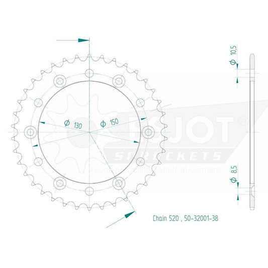 Couronne Acier 38 Dents - Pas 520 - Similaire JTR245/2