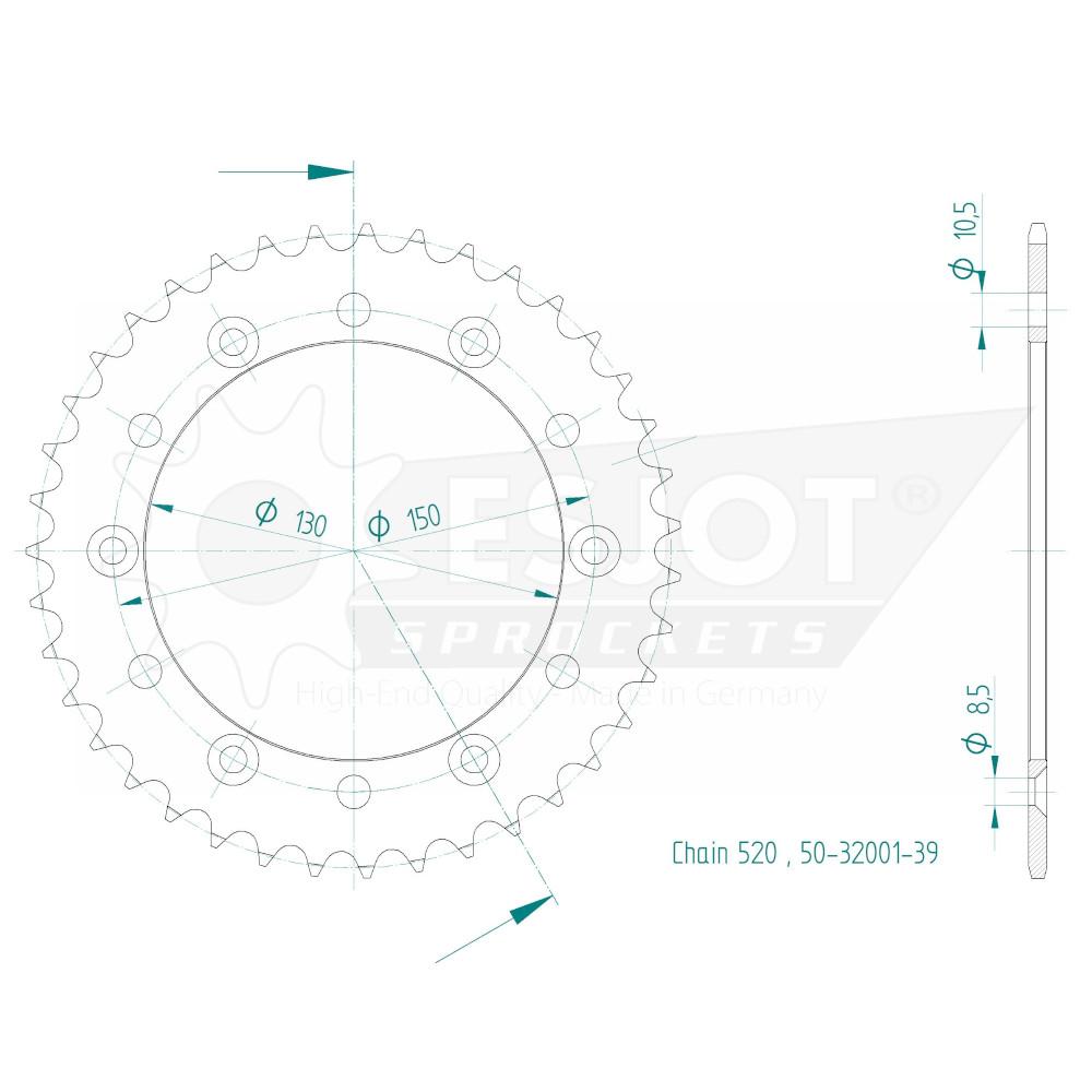 Couronne Acier 39 Dents - Pas 520 - Similaire JTR245/2