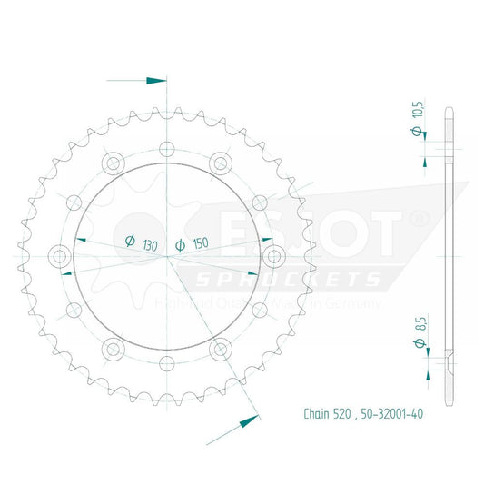 Couronne Acier 40 Dents - Pas 520 - Similaire JTR245/2