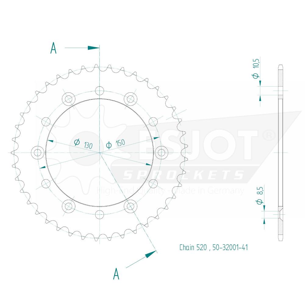 Couronne Acier 41 Dents - Pas 520 - Similaire JTR245/2