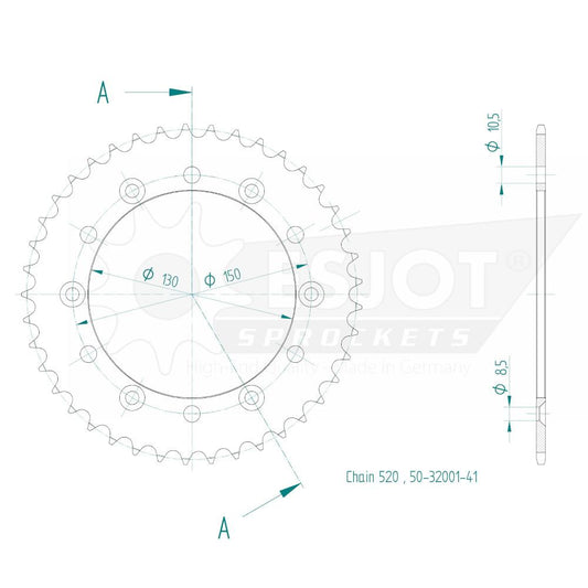 Couronne Acier 41 Dents - Pas 520 - Similaire JTR245/2