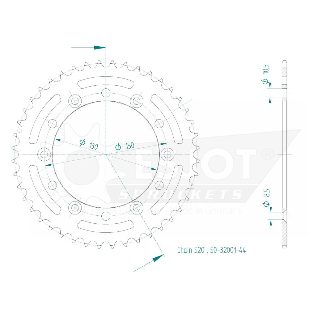 Couronne Acier 44 Dents - Pas 520 - Similaire JTR245/2