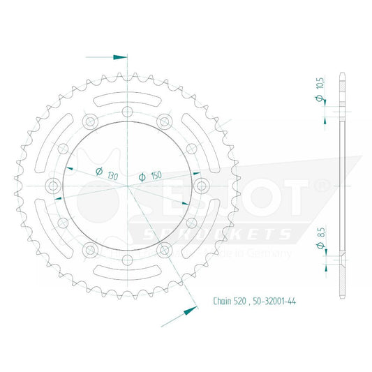 Couronne Acier 44 Dents - Pas 520 - Similaire JTR245/2