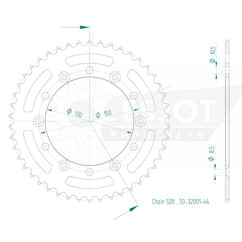 Couronne Acier 46 Dents - Pas 520 - Similaire JTR245/2