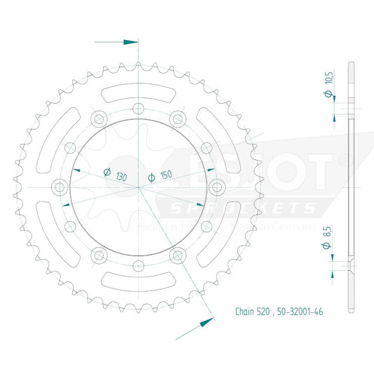Couronne Acier 46 Dents - Pas 520 - Similaire JTR245/2
