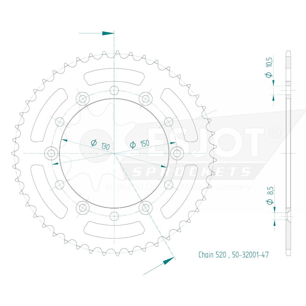 Couronne Acier 47 Dents - Pas 520 - Similaire JTR245/2