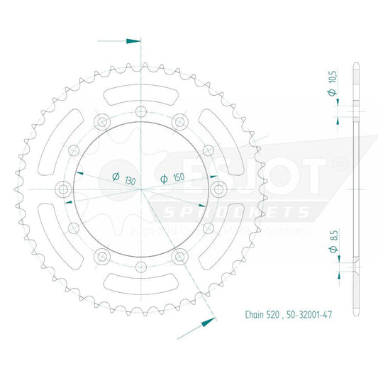 Couronne Acier 47 Dents - Pas 520 - Similaire JTR245/2