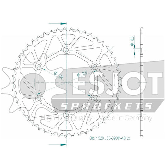 Couronne Acier Ultralight 49 Dents - Pas 520 - Similaire JTR245/2