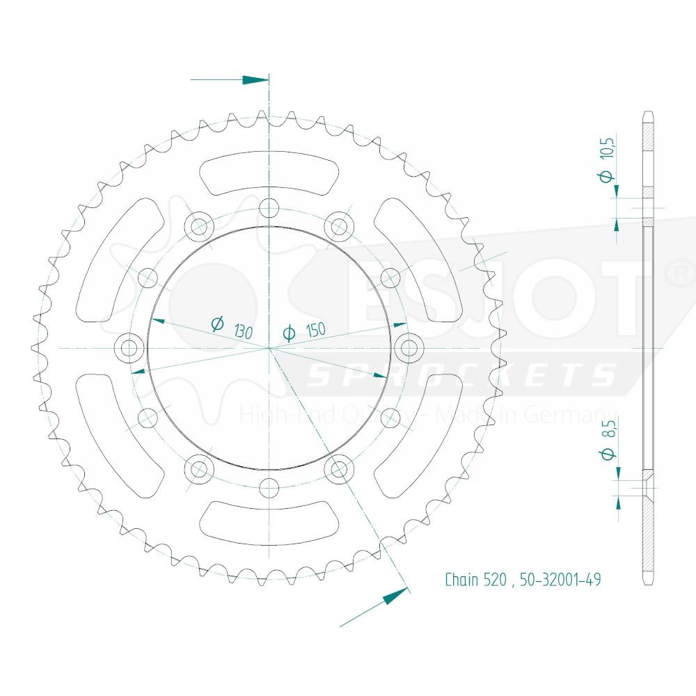 Couronne Acier 49 Dents - Pas 520 - Similaire JTR245/2